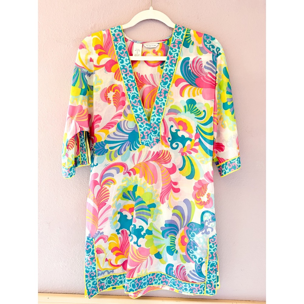 Trina Turk Small Colorful V Neck Swim Tunic Cover Up Resortwear